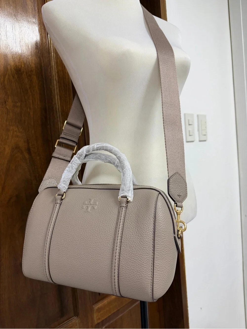 Tory Burch Thea Pebbled Leather Satchel with double starp
